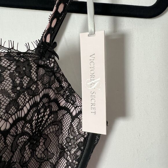 NWT-Victoria Secret Croquet Lace Babydoll Layering Pink Black Corset Sz S -DD - Picture 4 of 5
